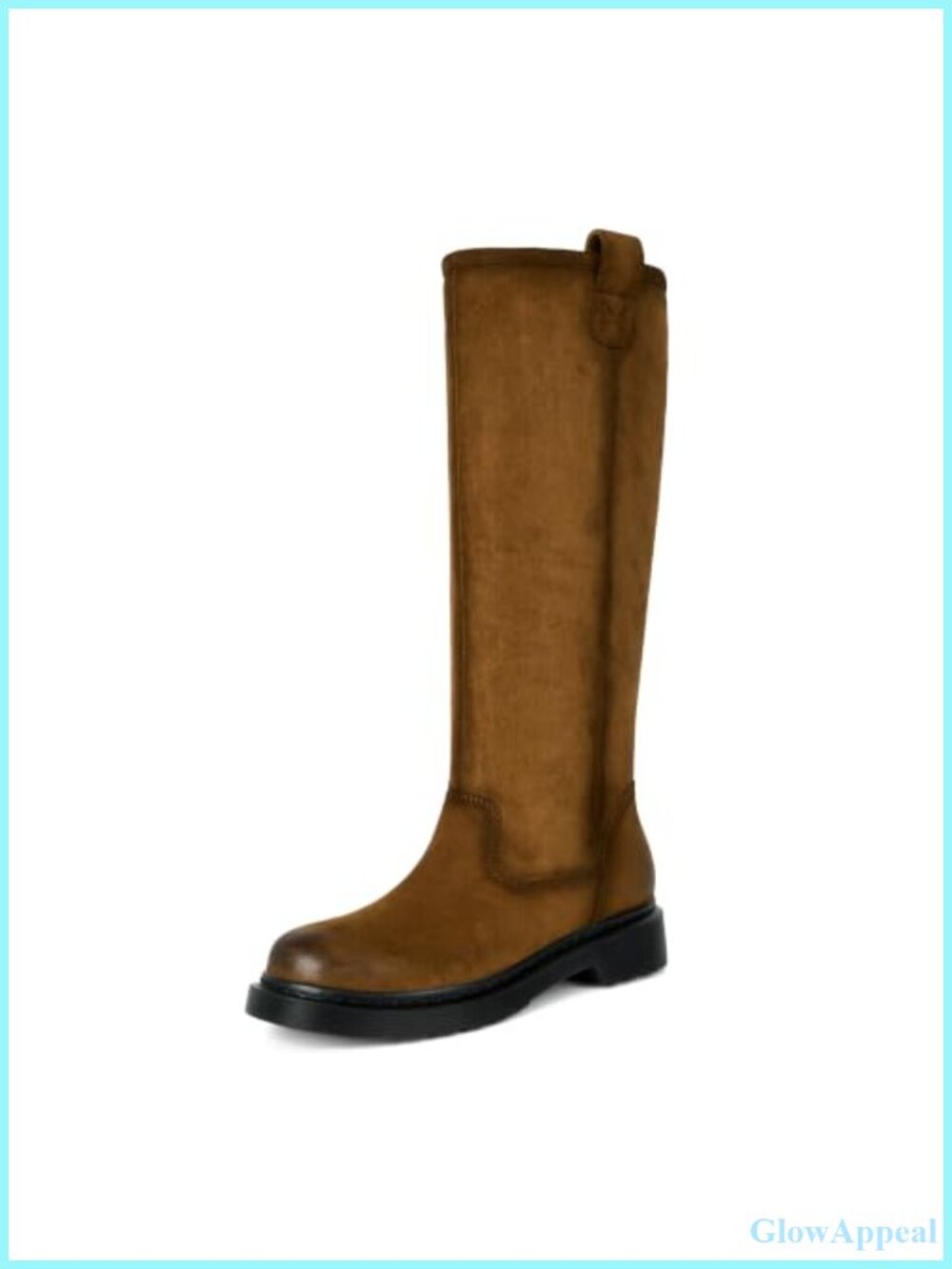 Knee High Boots Women Retro Round Toe Low Heel Slip On